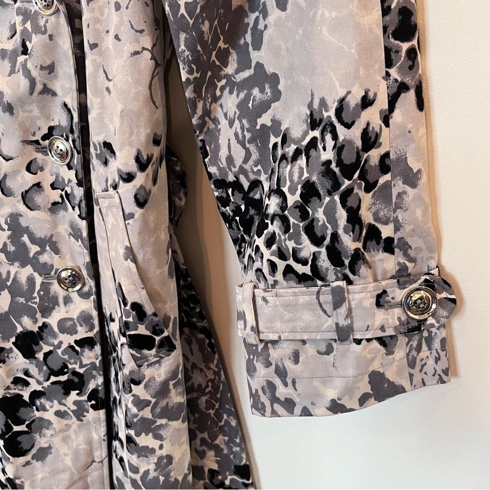 Animal Print Belted Jacket Womens 14 Gray Black White Career Coat Silver Buttons - Picture 5 of 7